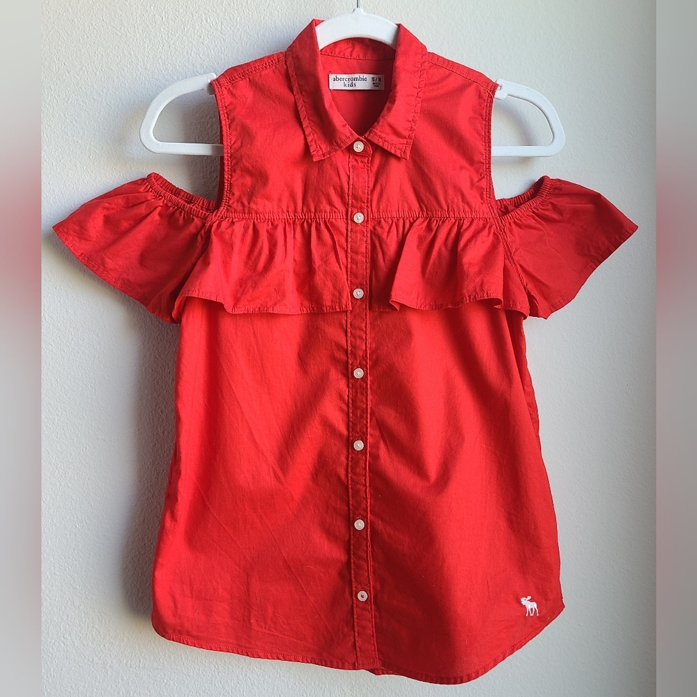 Abercrombie Kids- Girl's Red Button Down Short Sleeve Top, Sz 15/16